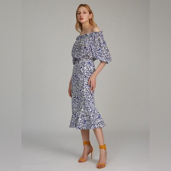 SALONI Dresses & Skirts - SALONI off the shoulder silk grace dress 8 EUC